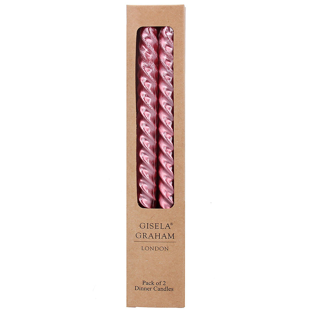 Metallic Pink Twist Taper Candles | 25cm | Box of 2 | Gisela Graham