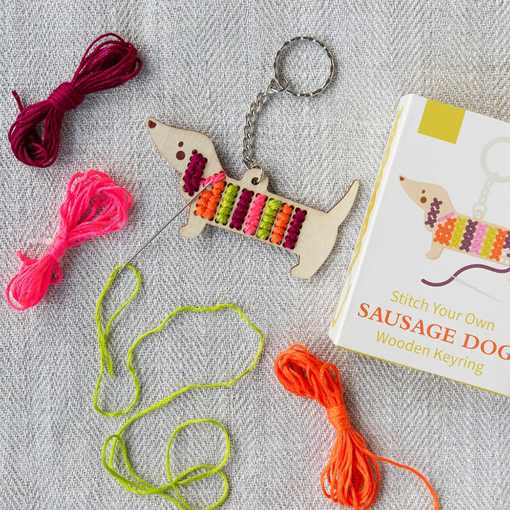 Stitch Your Own Wooden Sausage Dog Keyring | Little Sewing Craft Kit | Gift Idea