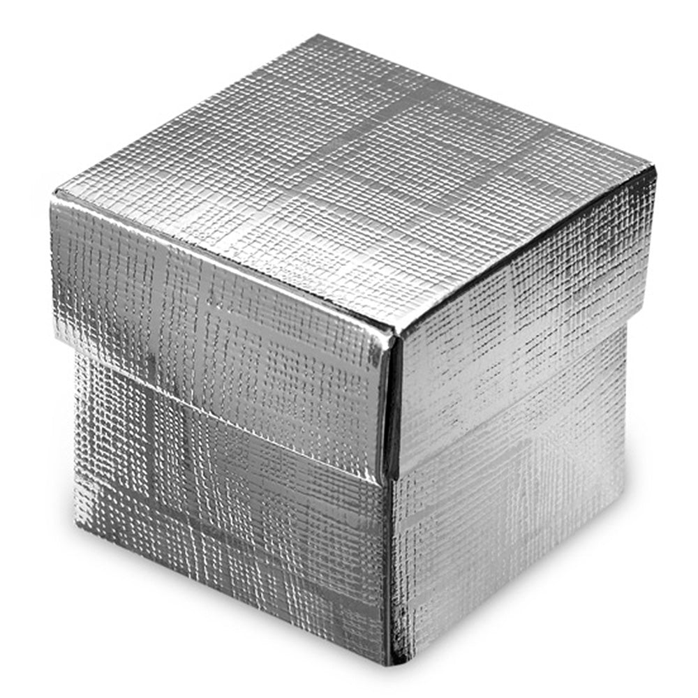 Textured Silver | Mini 5cm Cube Gift Box with Lid | Pack of 10