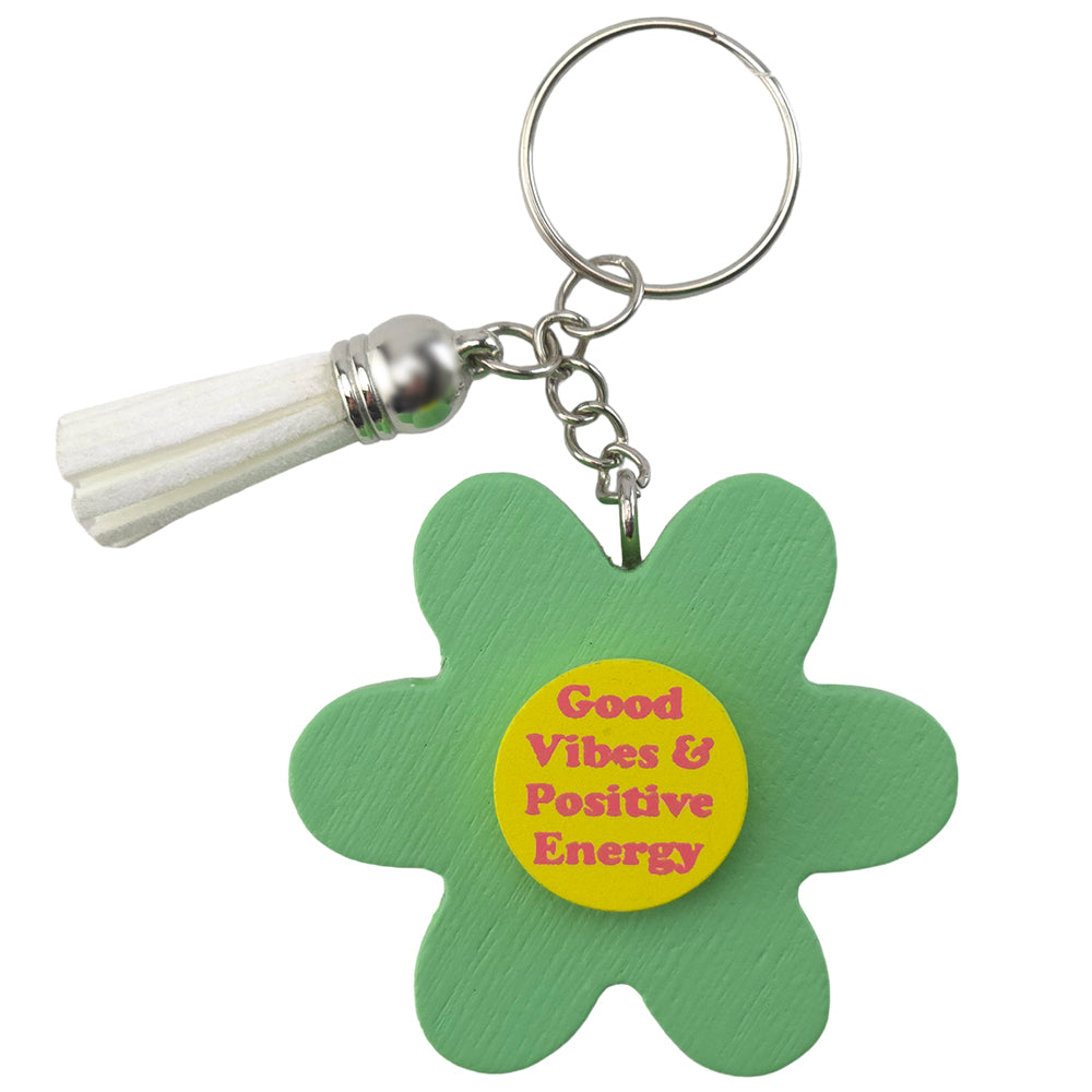 GOOD VIBES | Retro Flower Keyring & Tassel | Little Gift | Cracker Filler