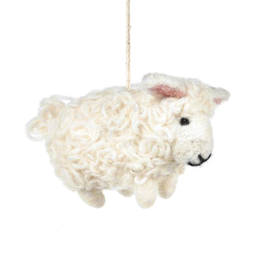 Single 9cm Felted Hanging White Faced Sheep for Easter Tree Decoration - Fairtrade Felt
