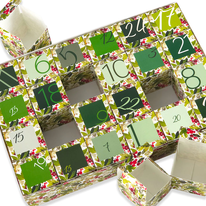 Advent Calendar Making Kit | 24 Cube Boxes &amp; Outer Box | Watercolour Berries