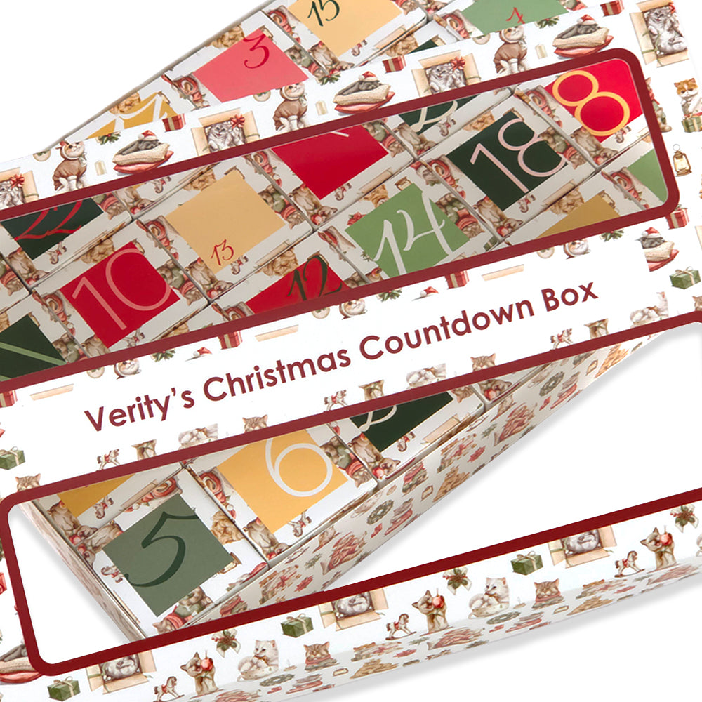 Personalised Advent Calendar Kit | 24 Cubes & Outer Box | Cute Christmas Cats