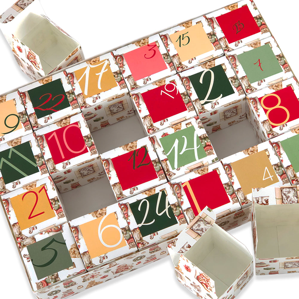 Personalised Advent Calendar Kit | 24 Cubes &amp; Outer Box | Cute Christmas Cats