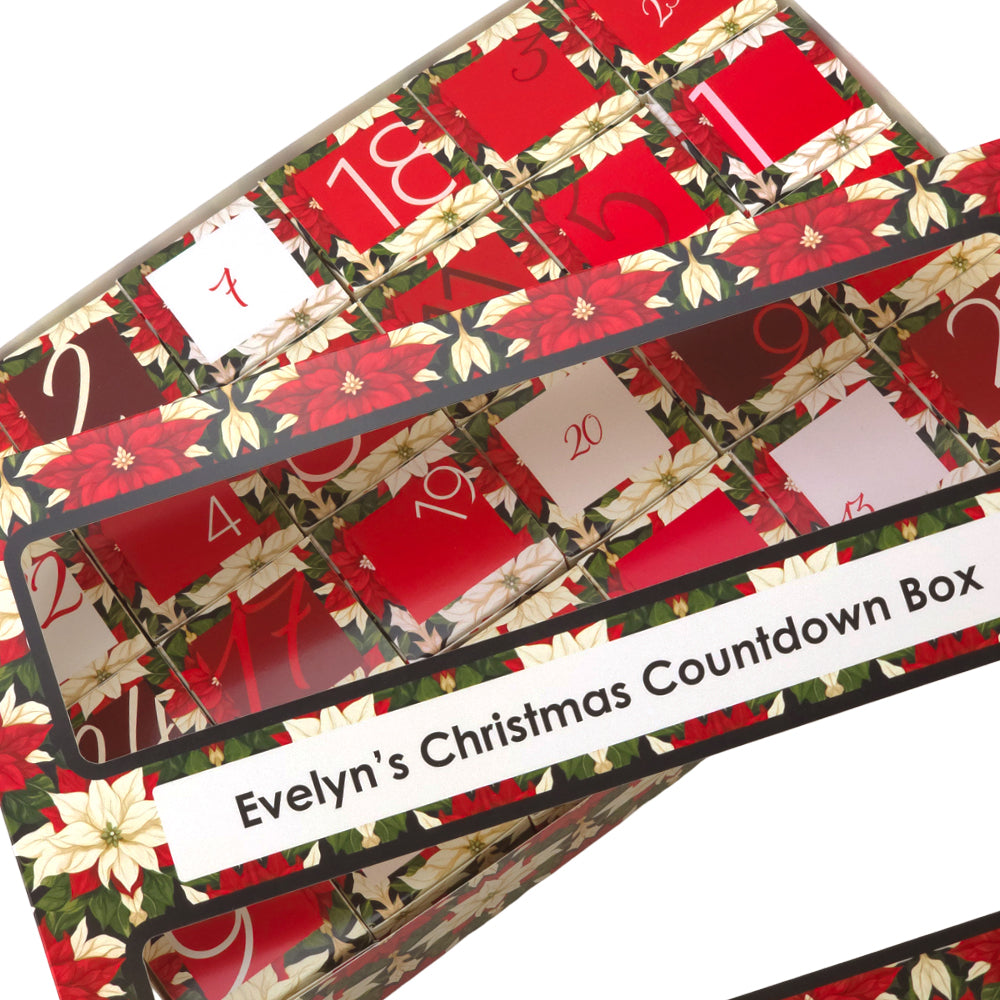 Personalised Advent Calendar Making Kit | Cube or Soap Box Style | Abstract Poinsettia