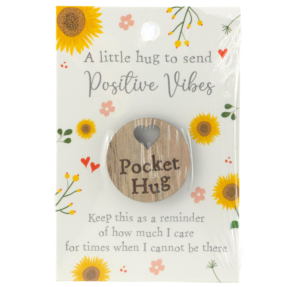POSITIVE VIBES | Wooden Pocket Hug on Card | Mini Gift | Cracker Filler