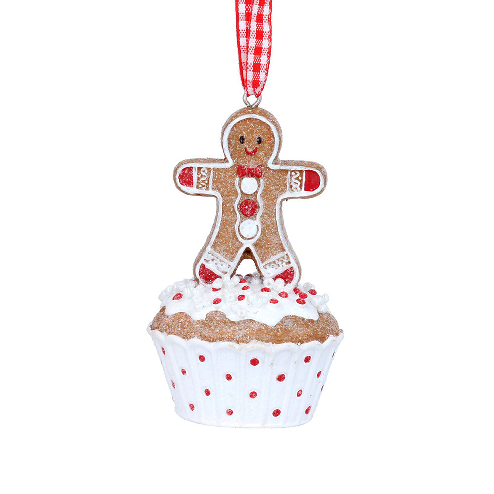Spotty Gingerbread Man Cupcake Christmas Tree Decoration | 9cm | Gisela Graham