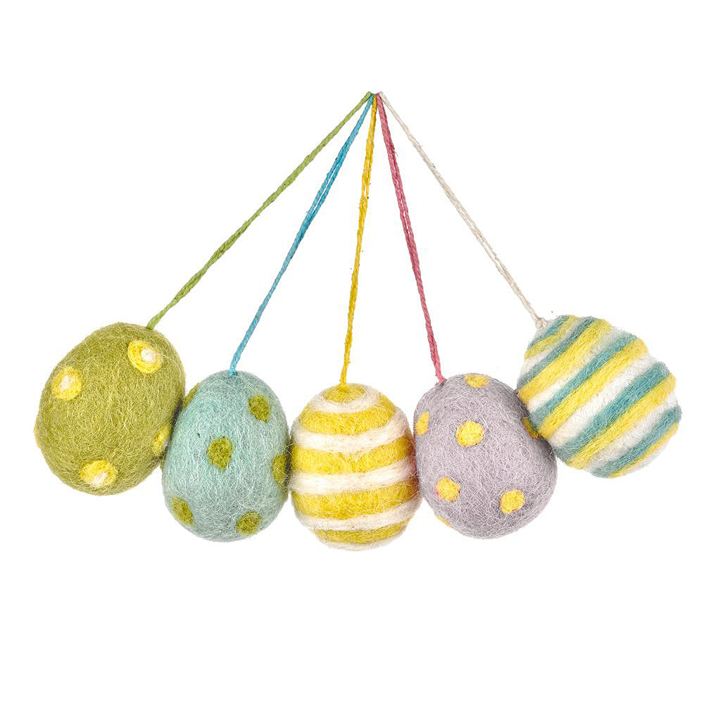5 Hand Felted Easter Eggs | Hanging Easter Tree Decoration - Fairtrade Felt