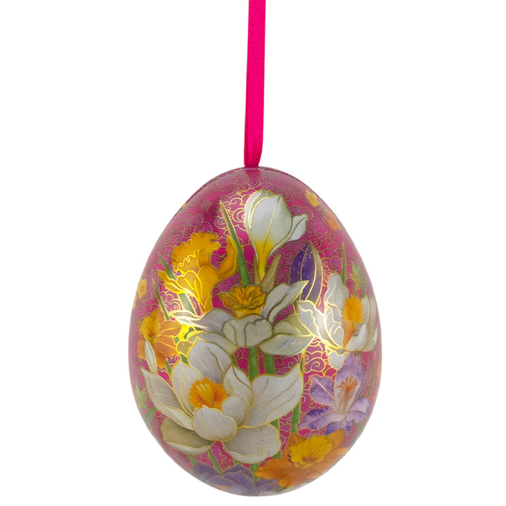Cloisonne Spring Flowers | Two Part Hanging Easter Egg | Fillable Tin | 7cm Tall