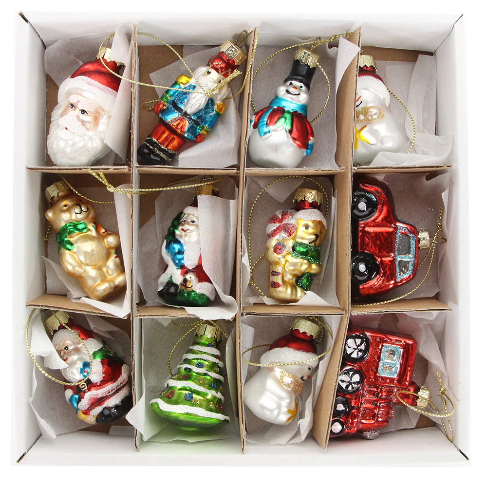 12 Gisela Graham Painted Glass Mini Christmas Character Bauble Ornaments