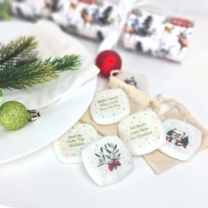 Hearts at Home for Christmas | 5cm Ceramic Pebble Keepsake | Cracker Filler | Mini Gift