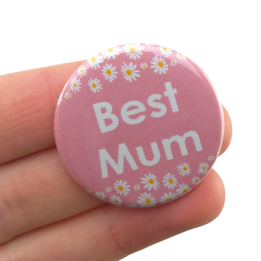 Best Mum | 38mm Button Pin Badge | Little Gift | Cracker Filler | Pink Daisy