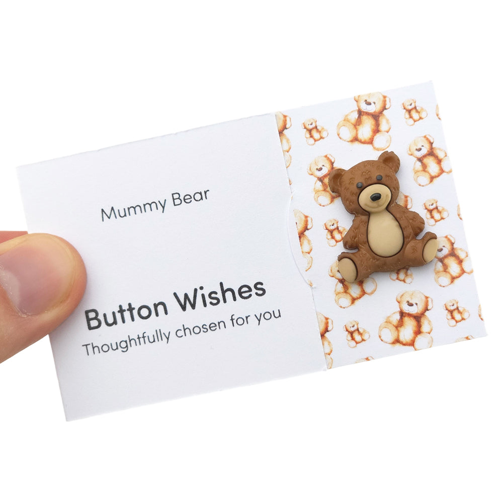 Mummy Bear | Teddy Bear | Button Wishes Sew On Token | Mini Cracker Filler Gift