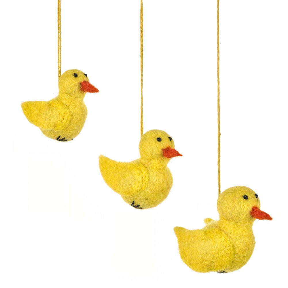 3 Small Hanging Chicks for Easter Tree Decoration | 5cm Tall - Fairtrade Felt