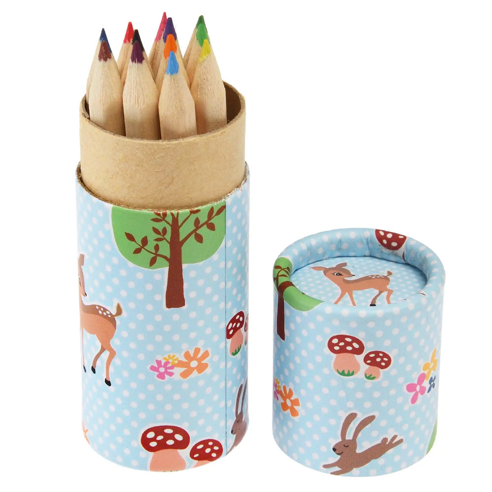 Woodland Animals | 12 Short Coloured Pencil Crayons | Little Gift | Cracker Fillers