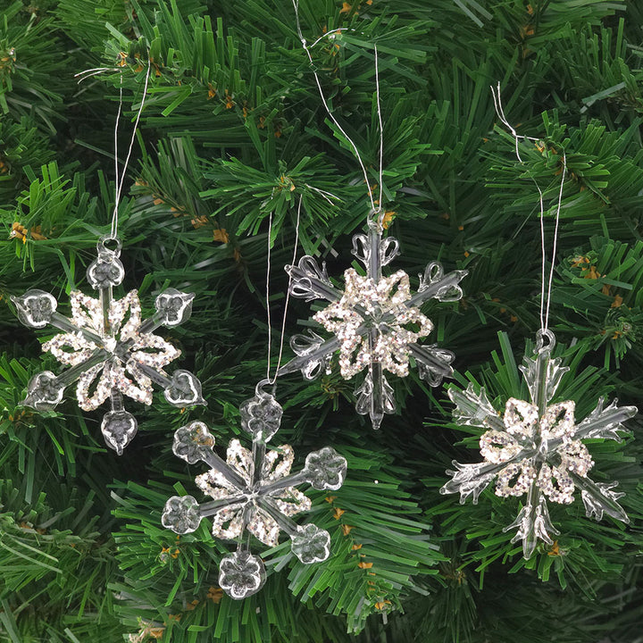 Hanging Glass Snowflakes | Set of 4 | 65mm Wide | Christmas Tree Decorations