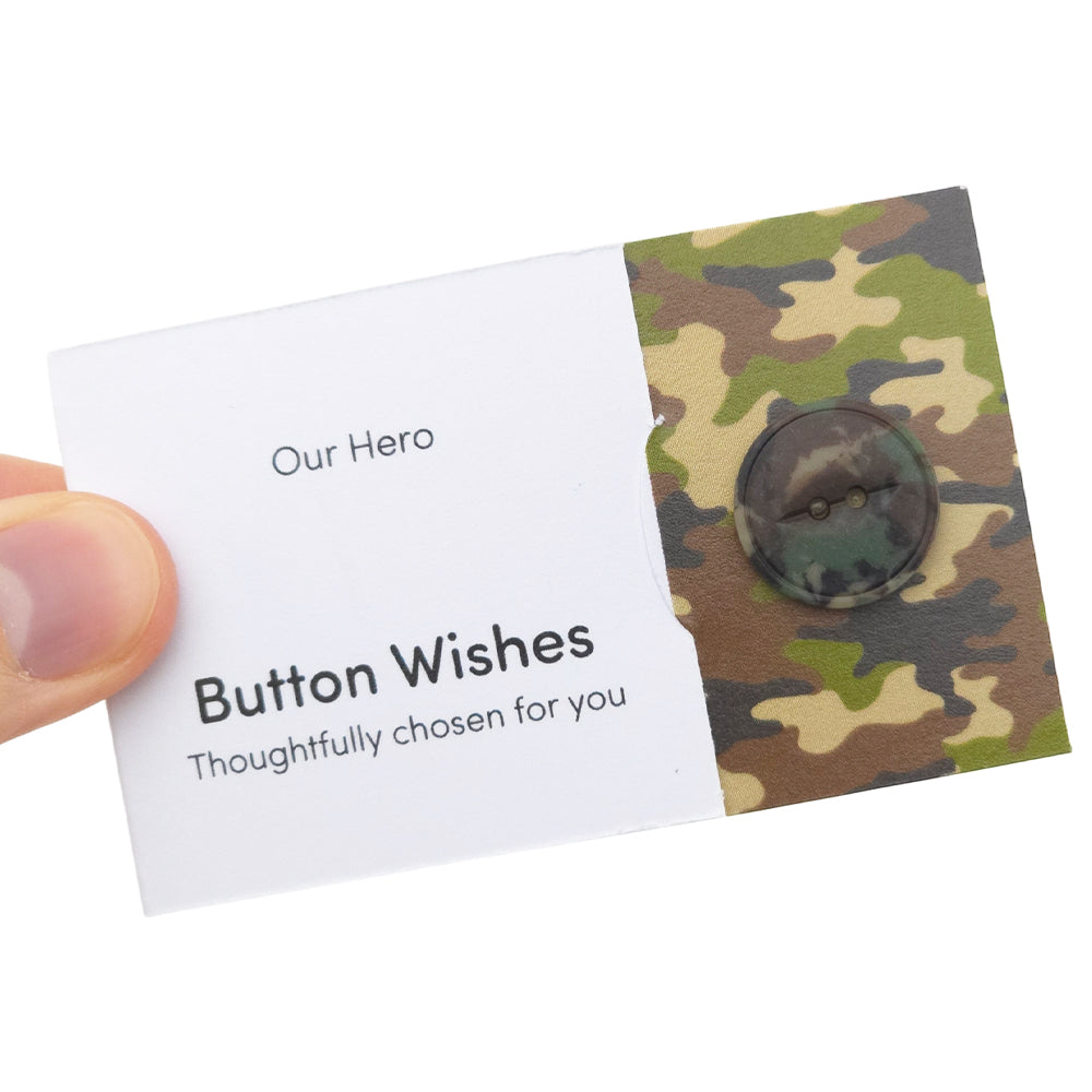 Our Hero | Camouflage | Button Wishes Sew On Token | Little Gift | Cracker Filler