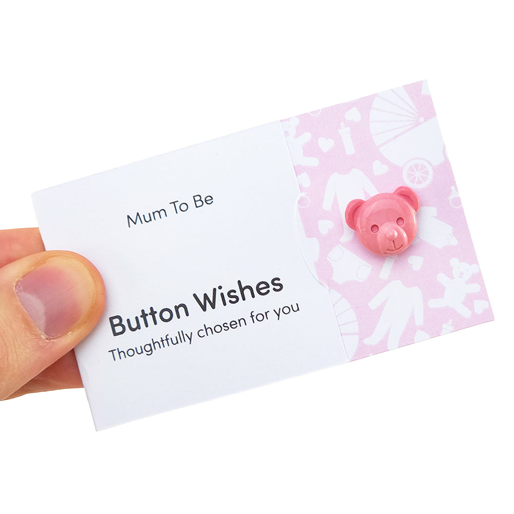 Mum to Be | Pink Bears | Button Wishes Sew On Token | Little Gift | Cracker Filler