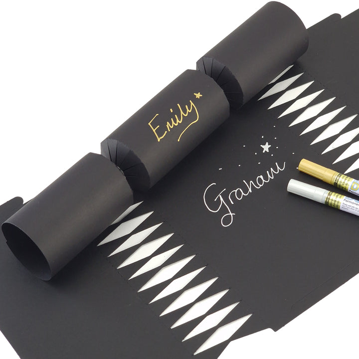 Black | 12 Personalise Your Own Crackers | Make &amp; Fill Your Own | With Pen
