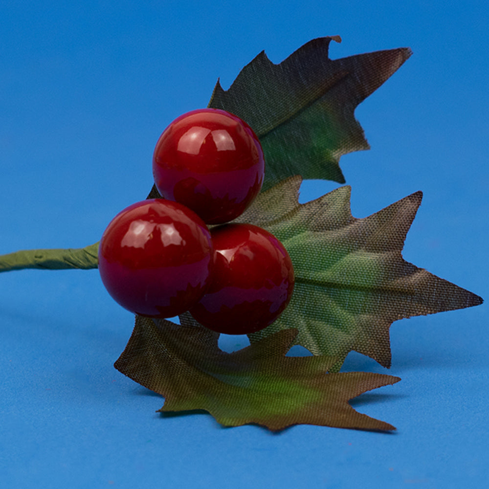 12 Faux Christmas Picks with 3 Holly Leaves & Berries