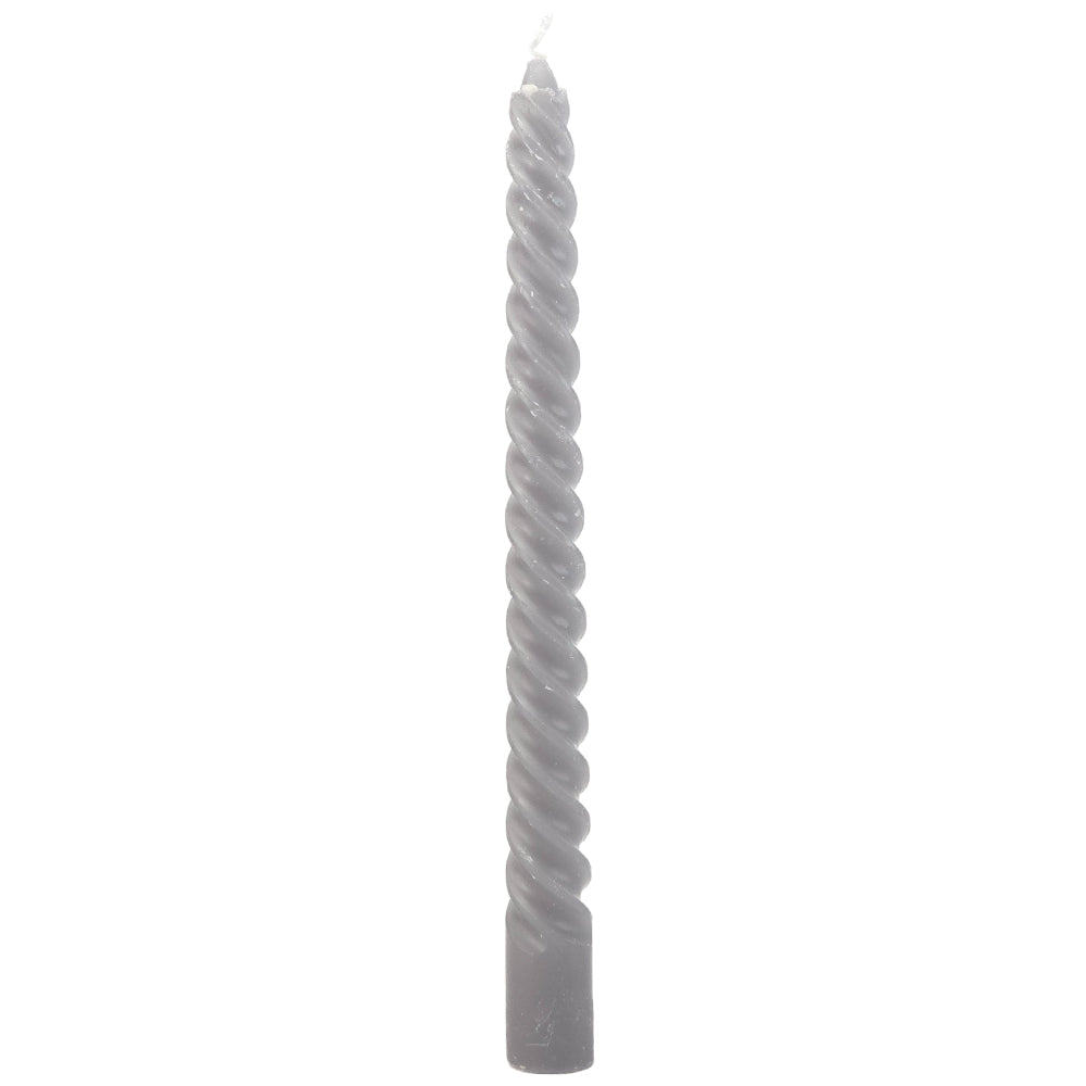 Soft Grey | Twist Taper Candle | Single |  25cm Tall | 5.5 Hours Burn Time