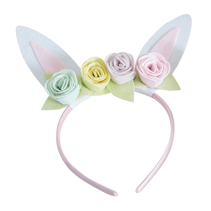 Felt Bunny Ears Headband with Pastel Flowers | Easter Hairband Bonnet