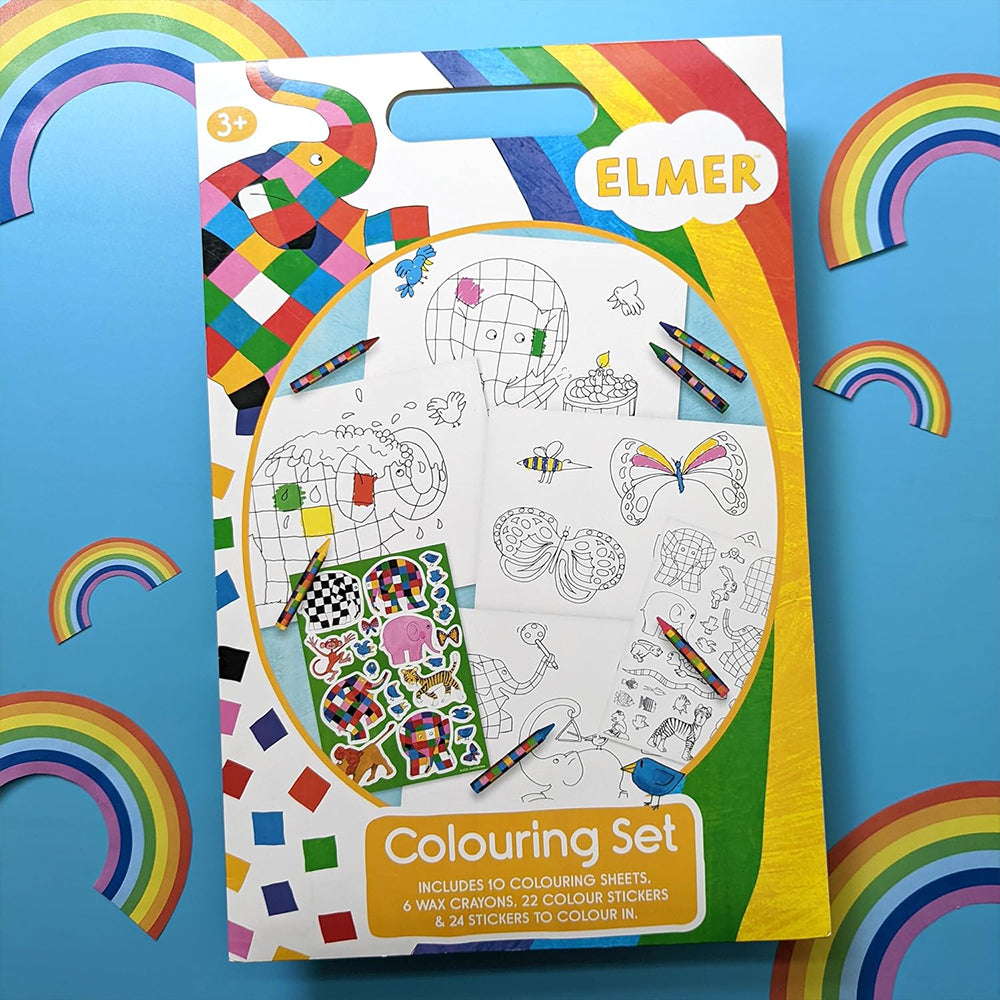 Elmer | Colouring Set with Crayons & Stickers | Rainy Day Gift Idea