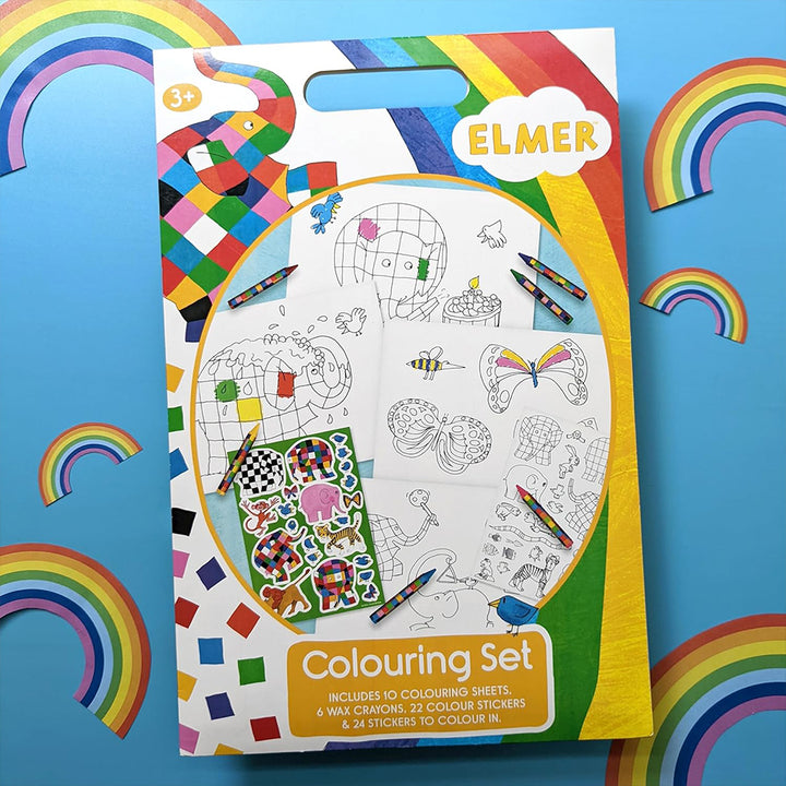 Elmer | Colouring Set with Crayons & Stickers | Rainy Day Gift Idea