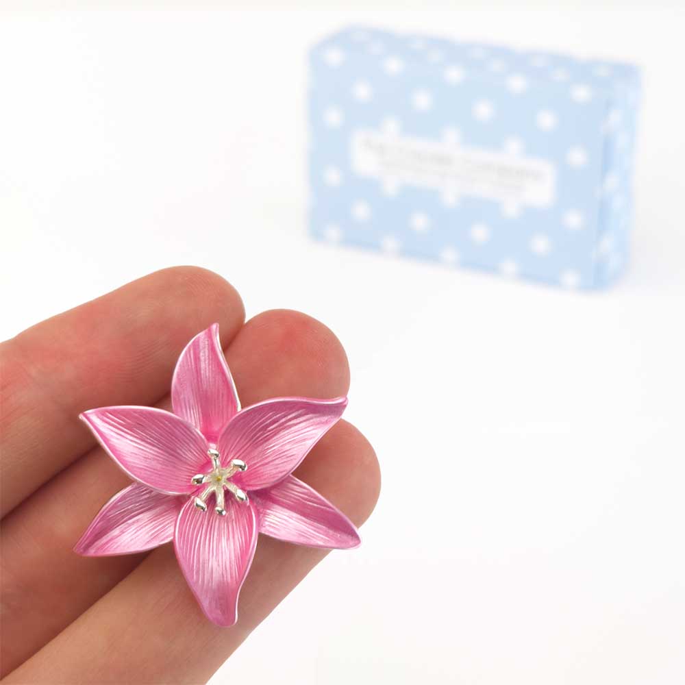 Lily Brooch | Pearlescent Pink | 3.8cm Wide | Little Gift | Cracker Filler