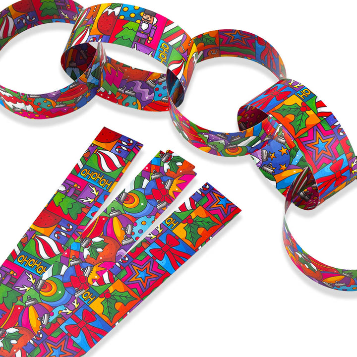 30 Reusable Paper Chains | Colourful Christmas | No Glue Needed | 2.5m