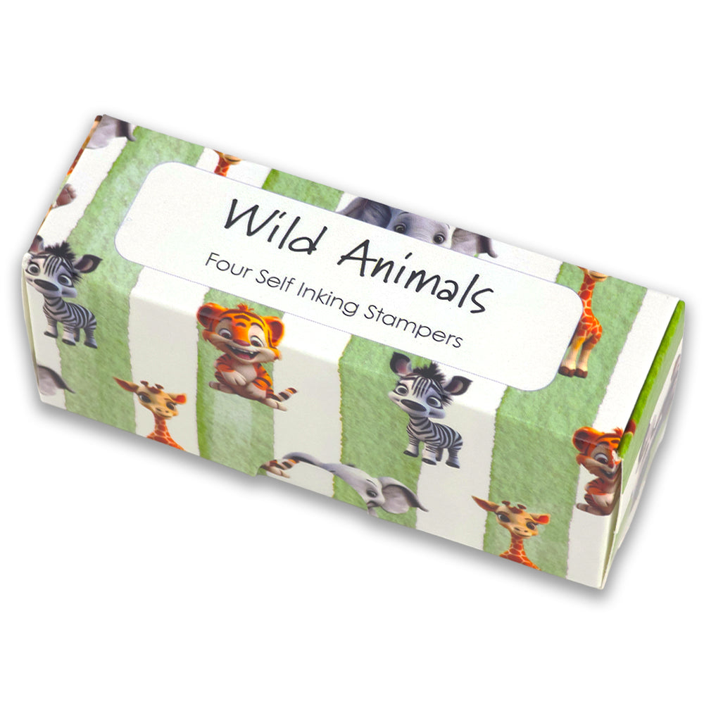 Wild Animals | 4 Self Inking Stampers for Kids | Cracker Filler | Party Bag Gift