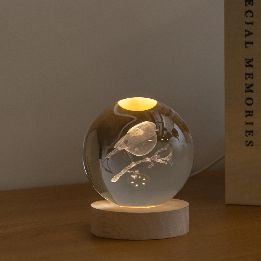 Christmas Robin | Solid Light Up Glass Ball | 8cm &amp; Stand | Home Décor Gift