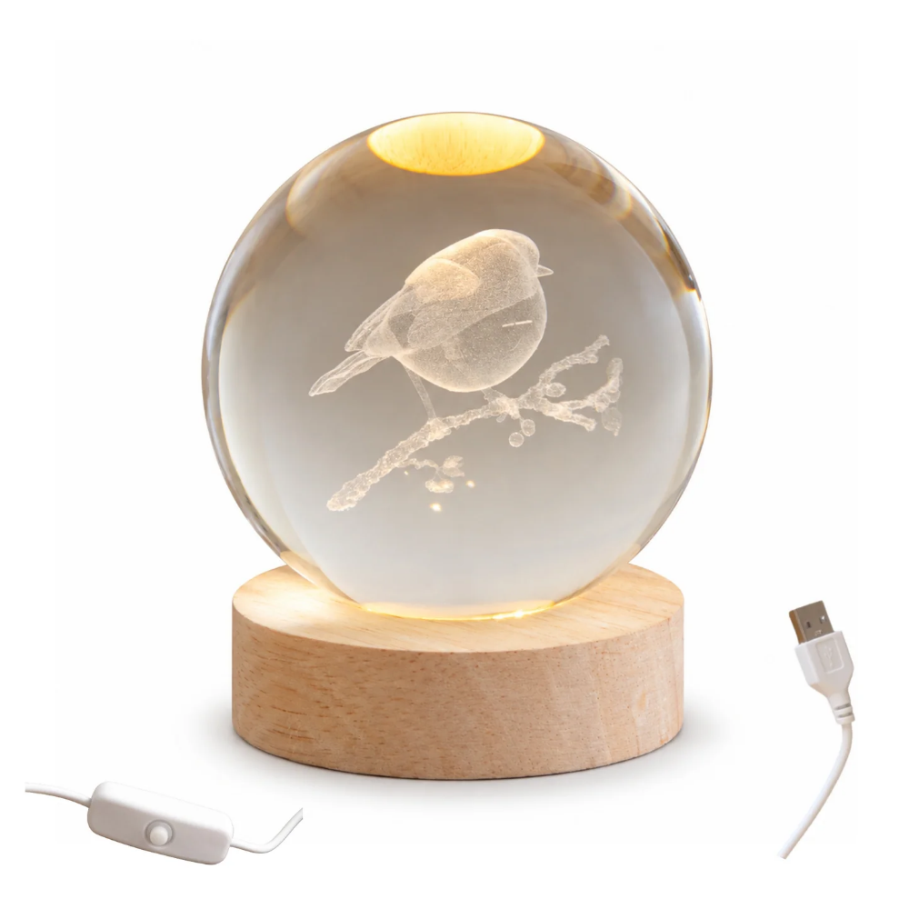 Christmas Robin | Solid Light Up Glass Ball | 8cm &amp; Stand | Home Décor Gift