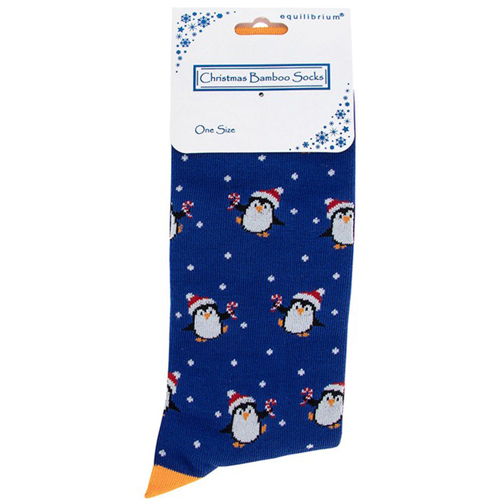 Christmas Snowy Penguins | Luxury Bamboo Socks | Mens | One Size