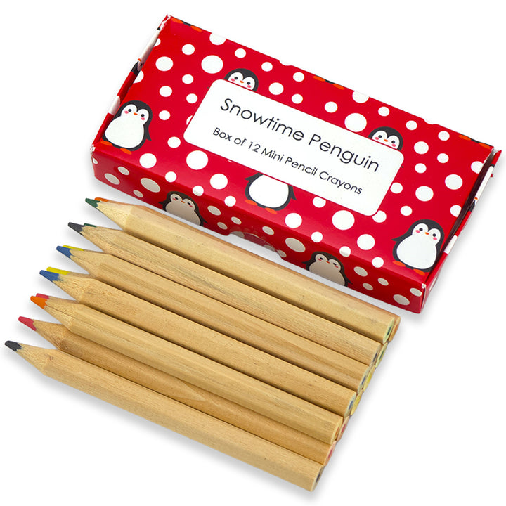 Mini Box of 12 Pencil Crayons | Snowtime Penguin | Cracker Filler Gift