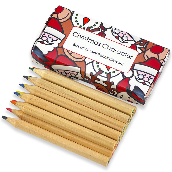 Mini Box of 12 Pencil Crayons | Christmas Character | Cracker Filler Gift