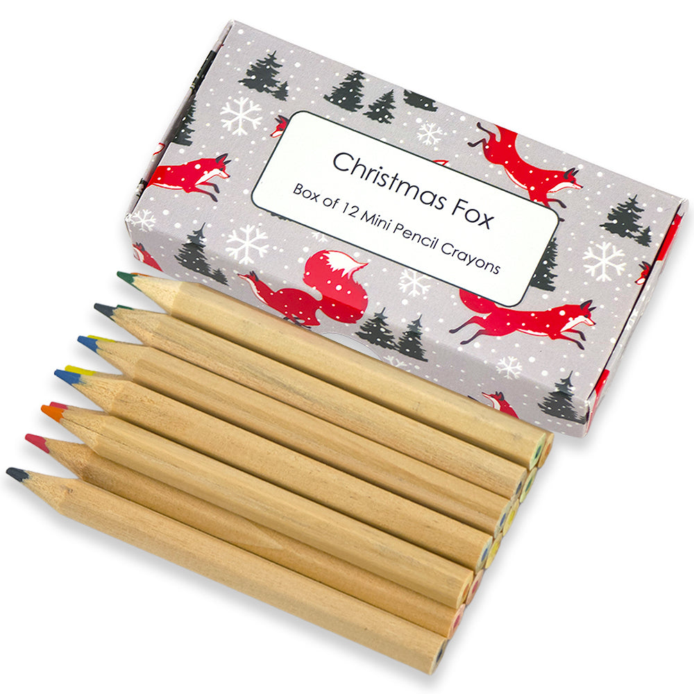 Mini Box of 12 Pencil Crayons | Christmas Fox | Cracker Filler Gift
