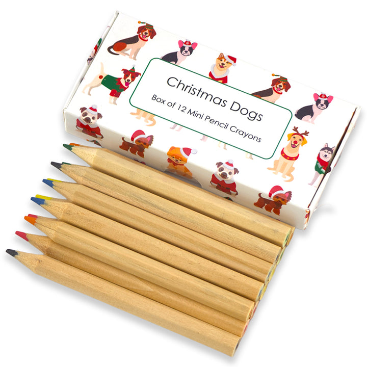 Mini Box of 12 Pencil Crayons | Christmas Dogs | Cracker Filler Gift