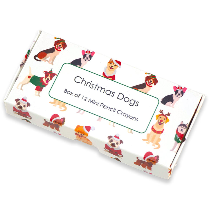 Mini Box of 12 Pencil Crayons | Christmas Dogs | Cracker Filler Gift