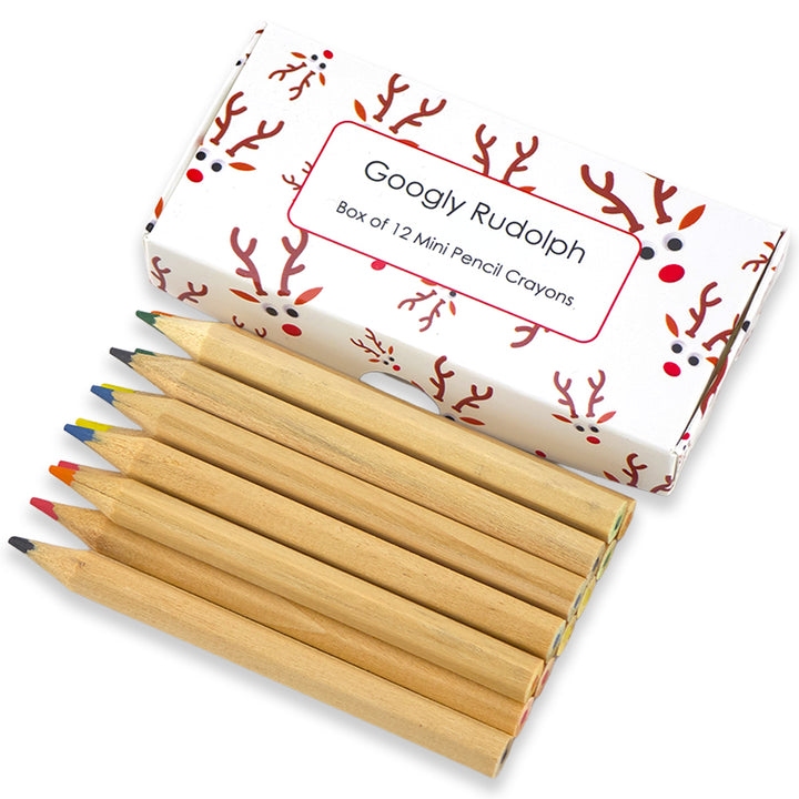 Mini Box of 12 Pencil Crayons | Googly Rudolph | Cracker Filler Gift