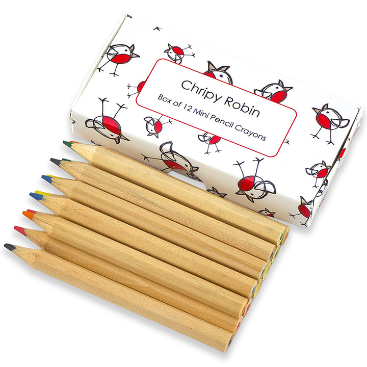 Mini Box of  12 Pencil Crayons | Chirpy Robin | Cracker Filler Gift