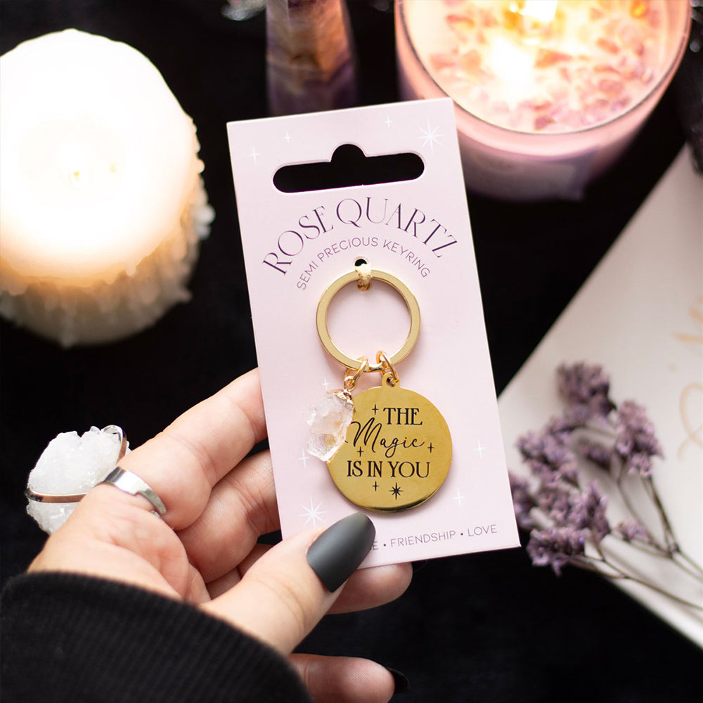 The Magic is in You | Rose Quartz Crystal Keyring | Mini Gift | Cracker Filler