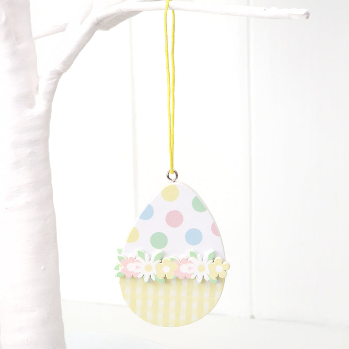 7cm Yellow Dotty Floral Wooden Easter Tree Decoration Hanging Ornament | Gisela Graham