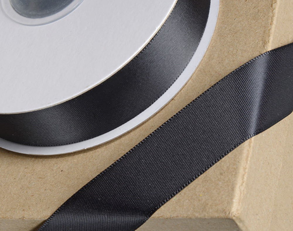 25m Black 15mm Wide Satin Ribbon for Crafts