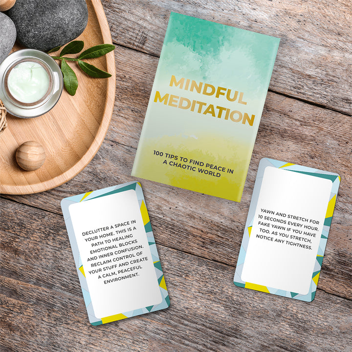 Mindful Meditation Tips | Chunky Pack of 100 Cards | Calming Gift Idea