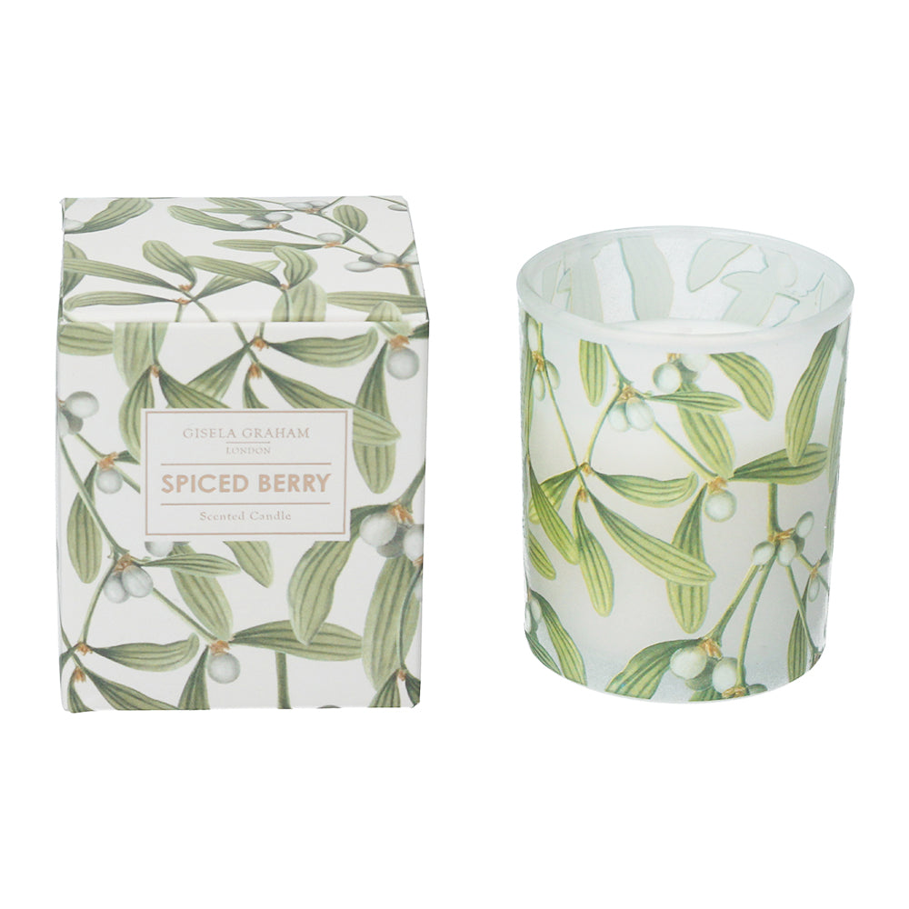 7cm Gisela Graham Christmas Mistletoe Design Scented Candle | Spiced Berry | Gift Item