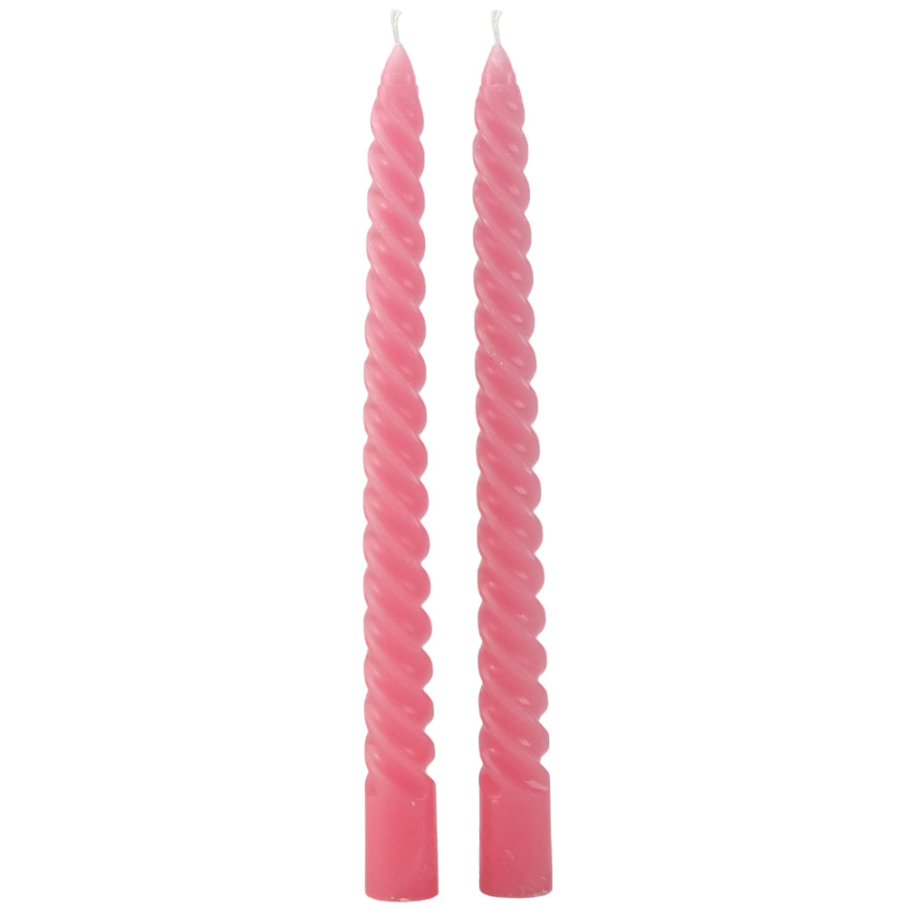Pastel Pink | Twist Taper Candles | Pair |  25cm Tall | 5.5 Hours Burn Time