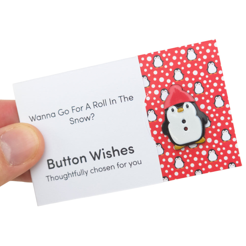 Wanna Go For a Roll In The Snow? | Button Wishes Sew On Token | Cracker Filler