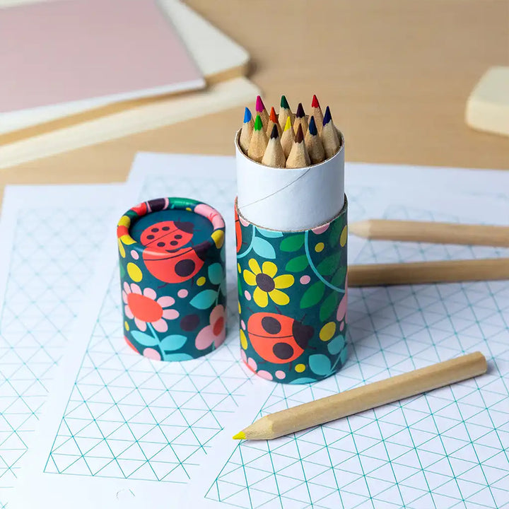 Retro Ladybird | 12 Short Coloured Pencil Crayons | Little Gift | Cracker Filler