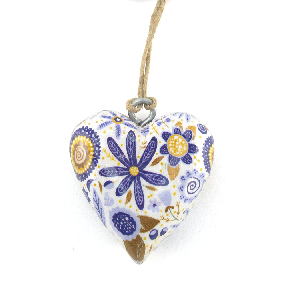 Blue Floral Heart Wooden Hanging Ornament | 5cm | Little Gift | Cracker Filler
